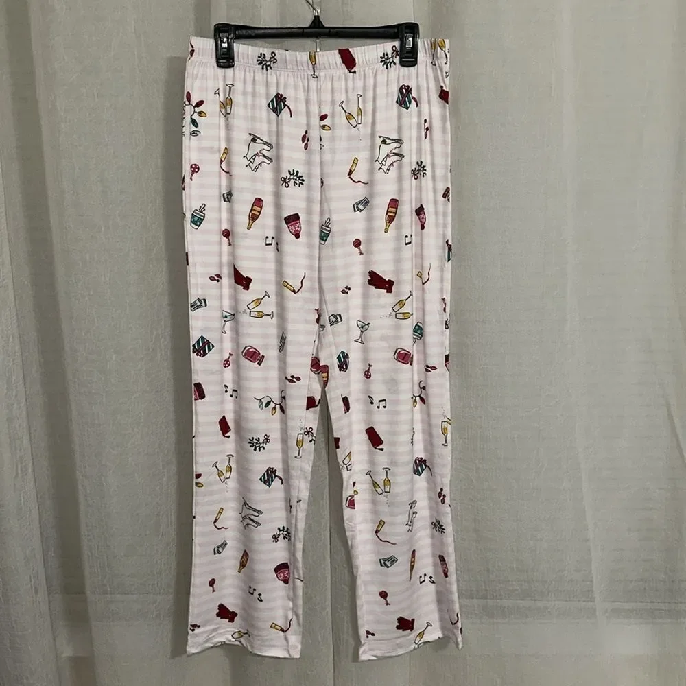 kate spade S-XL Blush Pink Vertical Stripe Festive Holiday Notched Collar PJ